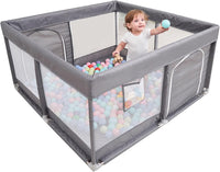 PandaEar Grey Baby Playpen, Large Playpen for Toddlers(127×127 cm)