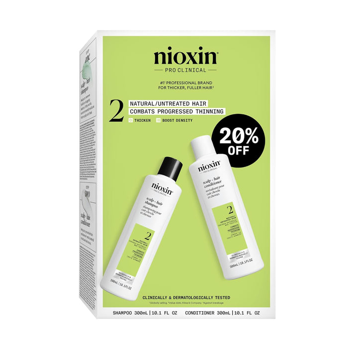 Nioxin Duo Kit | System 2 Scalp + Hair Thickening Shampoo & Conditioner, 10.1 Fl Oz Each | For Natural Hair with Progressed Thinning