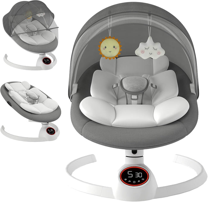Electric Baby Swing Chair from Birth, Bluetooth Bouncer with 5 Swing Speed, 3-Stage Timer