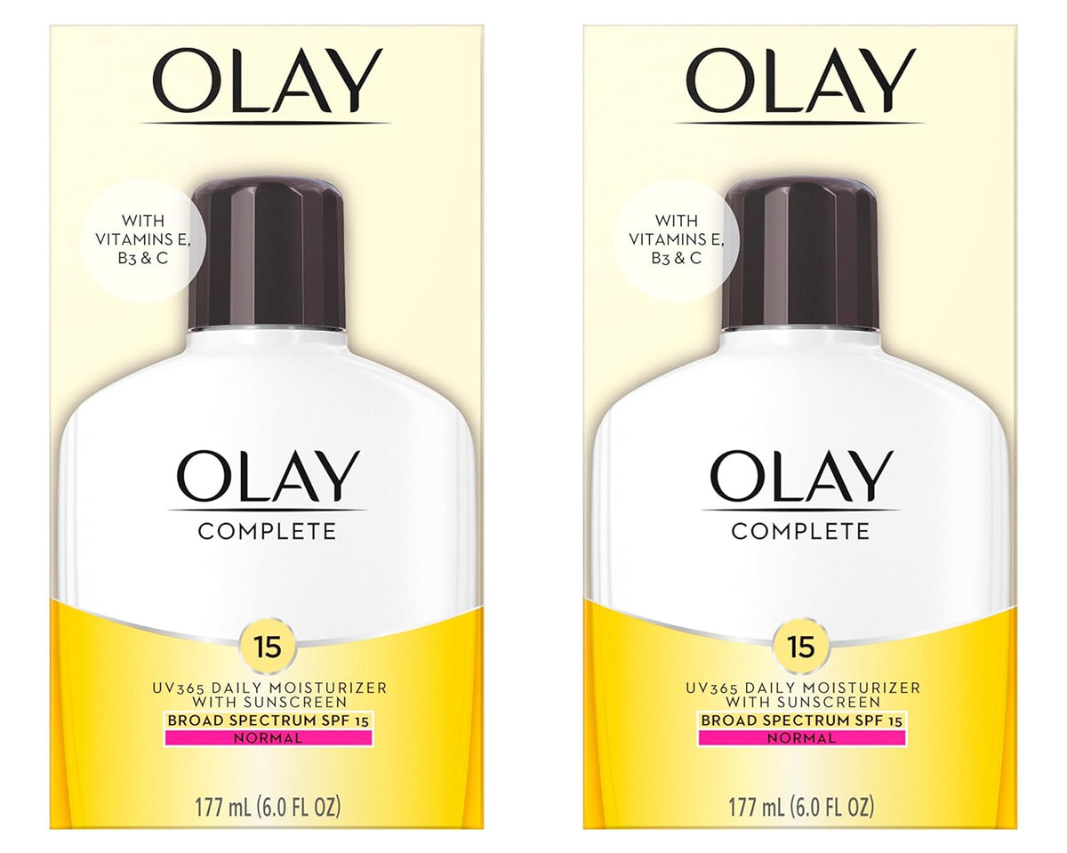 Olay Face Moisturizer Complete Lotion All Day Daily Facial Moisturizing Lotion SPF 15 for Normal Skin and Hydration, Oil-Free Non-Greasy, 6 Fl Oz (Pack of 2)