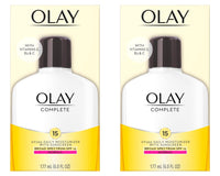 Olay Face Moisturizer Complete Lotion All Day Daily Facial Moisturizing Lotion SPF 15 for Normal Skin and Hydration, Oil-Free Non-Greasy, 6 Fl Oz (Pack of 2)