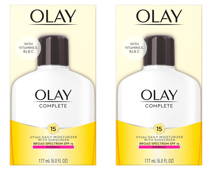 Olay Face Moisturizer Complete Lotion All Day Daily Facial Moisturizing Lotion SPF 15 for Normal Skin and Hydration, Oil-Free Non-Greasy, 6 Fl Oz (Pack of 2)