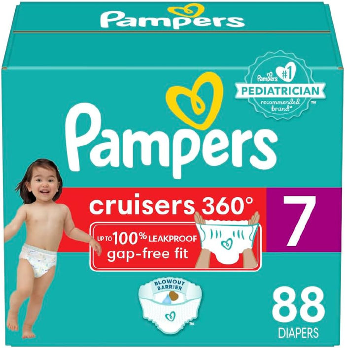 Pampers Diapers Size 7, 88 Count - Pampers Pull On Cruisers 360° Fit Disposable Baby Diapers with Stretchy Waistband, Packaging & Prints May Vary
