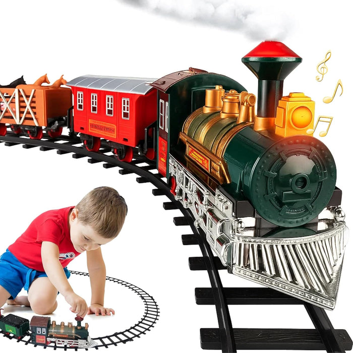 Classic Train Set w/Lights and Sounds - Battery Operated Electric Train with 8 Rails