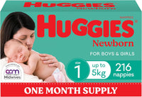 Huggies Newborn Nappies Size 1 (up to 5kg) 216 Count