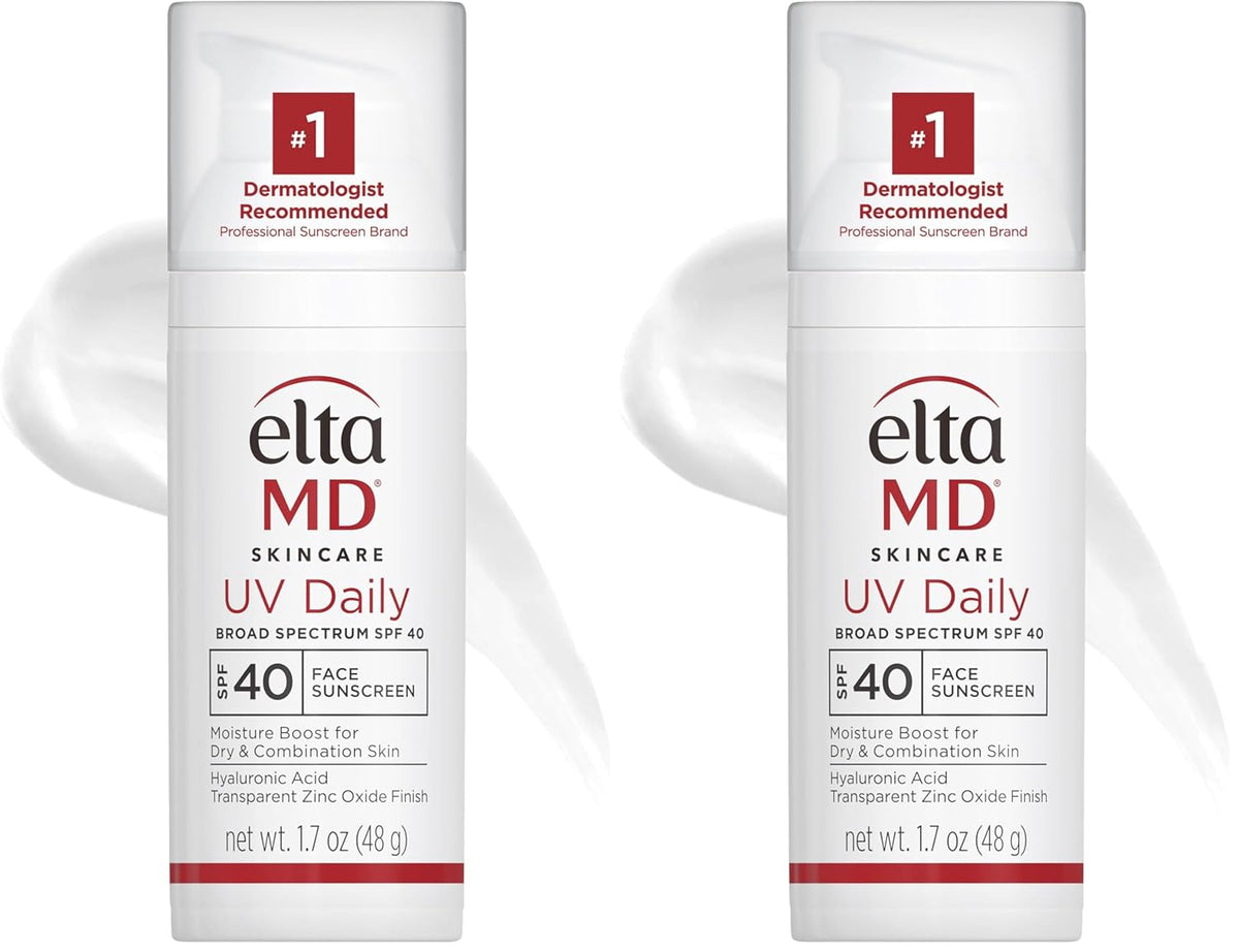 EltaMD UV Daily SPF 40 Face Sunscreen Moisturizer with Zinc Oxide, Daily Face Moisturizer with SPF, Sunscreen, For Dry Skin 1.7 oz Pump (Pack of 2)