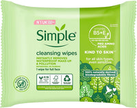 Simple, Kind to Skin, Biodegradable Cleansing Wipes with Vitamin B5, Vitamin E and Pro Amino Acids, 25 Pack