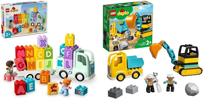 LEGO® DUPLO® Town Alphabet Truck Toy 10421 & LEGO® DUPLO® Construction Truck & Tracked Excavator 10931 Building Toy