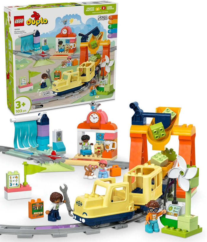 LEGO DUPLO Big Interactive Community Train Set, Toddler Learning Toy for 3+ Year Old Boys & Girls, Kids & Baby Toy with Lights, Sounds, 4 Figures and Train Tracks, Educational Montessori Toy 10428