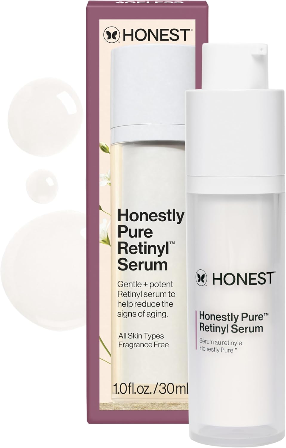 Honest Beauty Honestly Pure Nightly Retinyl Serum | Moisturizes, Exfoliates, Reduces Fine Lines + Wrinkles | Retinyl Linoleate + Hyaluronic Acid | Vegan + Cruelty Free | 1 fl oz