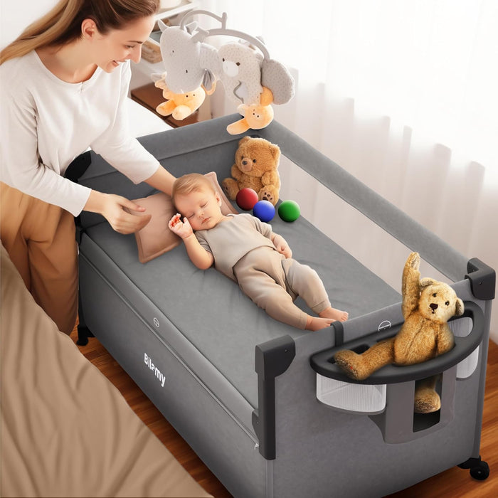 BILAMY® 5 in 1 Baby Bassinet Bedside Sleeper + E-Book | Baby Travel Bed & Bedside Crib with Changing Table, Pack and Play, Sunshade & Mosquito Net (2025 Model)