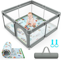 Baby Playpen with Mat 127cm x 127cm Playpen for Babies and Toddlers, Playard for Kids Safety Play