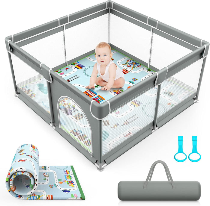 Baby Playpen with Mat 127cm x 127cm Playpen for Babies and Toddlers, Playard for Kids Safety Play