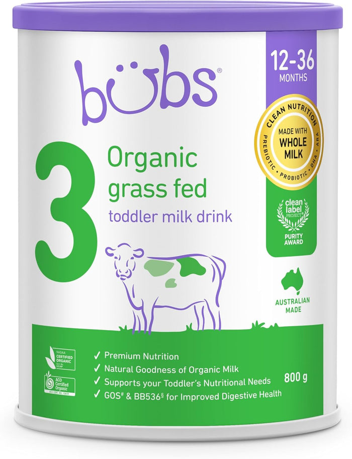 Bubs Organic Grass Fed Toddler Milk Stage 3, Toddlers 12-36 Months,800g