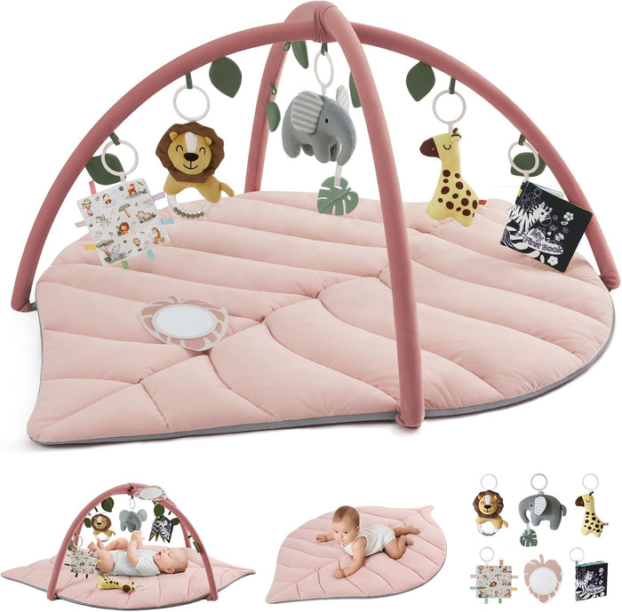 Blissful Diary Baby Play Gym & Activity Mat, Oversize Leaf Shaped Tummy Time Baby Play Mat