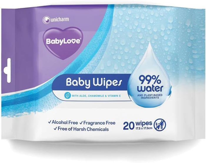 BabyLove Fragrance Free Plant Based Baby Skin Care Water Wipe 20-Pieces Pack