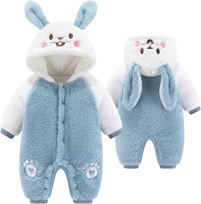 Newborn Infant Winter Fleece Warm Romper Jumpsuit Thicken Hooded Coat Outfit Zip Button Snowsuit
