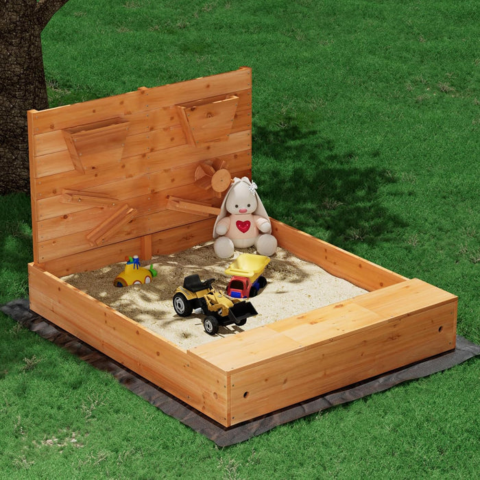 Keezi Kids Sandpit, Wooden Rectangle Sand Pit Sandbox Play Toys