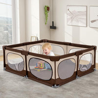 Baby Playpen, 150x180CM Play Pen for Babies & Toddlers, Brown