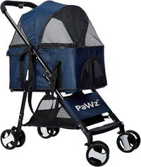 PaWz Large Pet Stroller Dog Cat Carrier Travel Pushchair Foldable Pram 4 Wheels Blue, Travel Pram, Dog Cat Trolley, Detachable Design Baby Pet Travel Stroller, Removable and Washable Padded