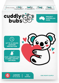 Cuddly Bubs, Size 6 Junior nappies (up to 15-25kg), 114 nappies, One Month Supply