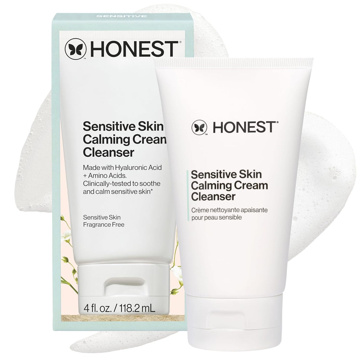 Honest Beauty Calm On Foaming Cream Cleanser for Sensitive Skin | Hyaluronic Acid + Calming Phyto-Blend | EWG Verified, Vegan + Cruelty Free | 4 fl oz