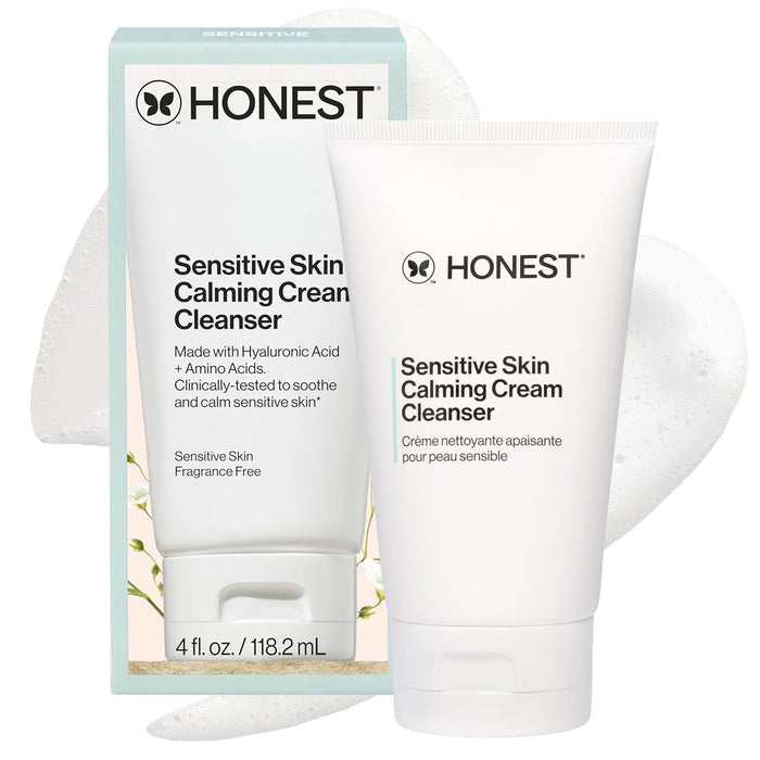 Honest Beauty Calm On Foaming Cream Cleanser for Sensitive Skin | Hyaluronic Acid + Calming Phyto-Blend | EWG Verified, Vegan + Cruelty Free | 4 fl oz