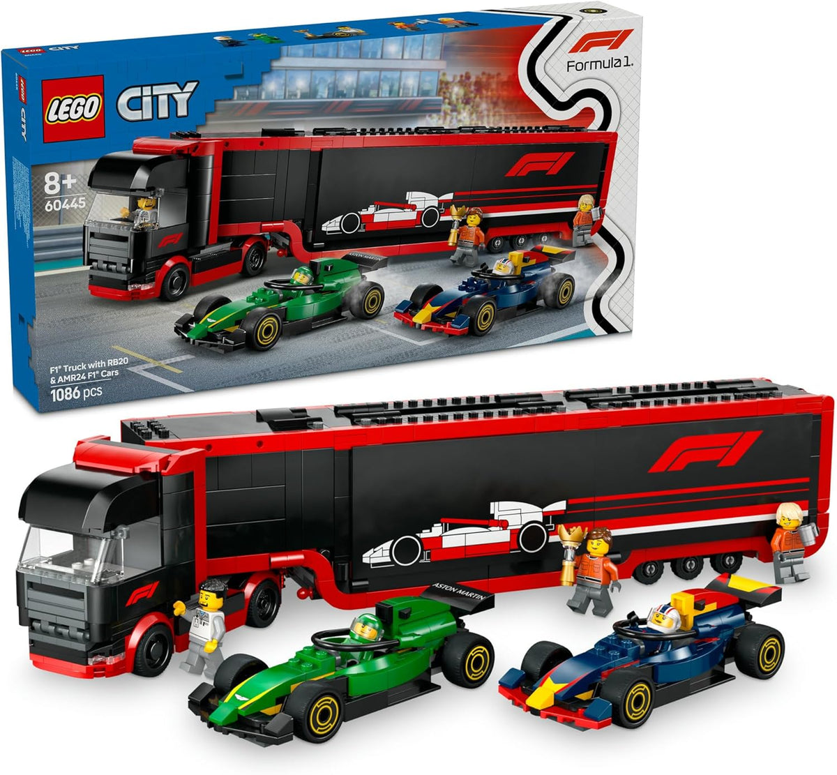 LEGO City F1 Truck with RB20 & AMR24 F1 Cars, Kids Toy for 8+ Year Old Boys & Girls