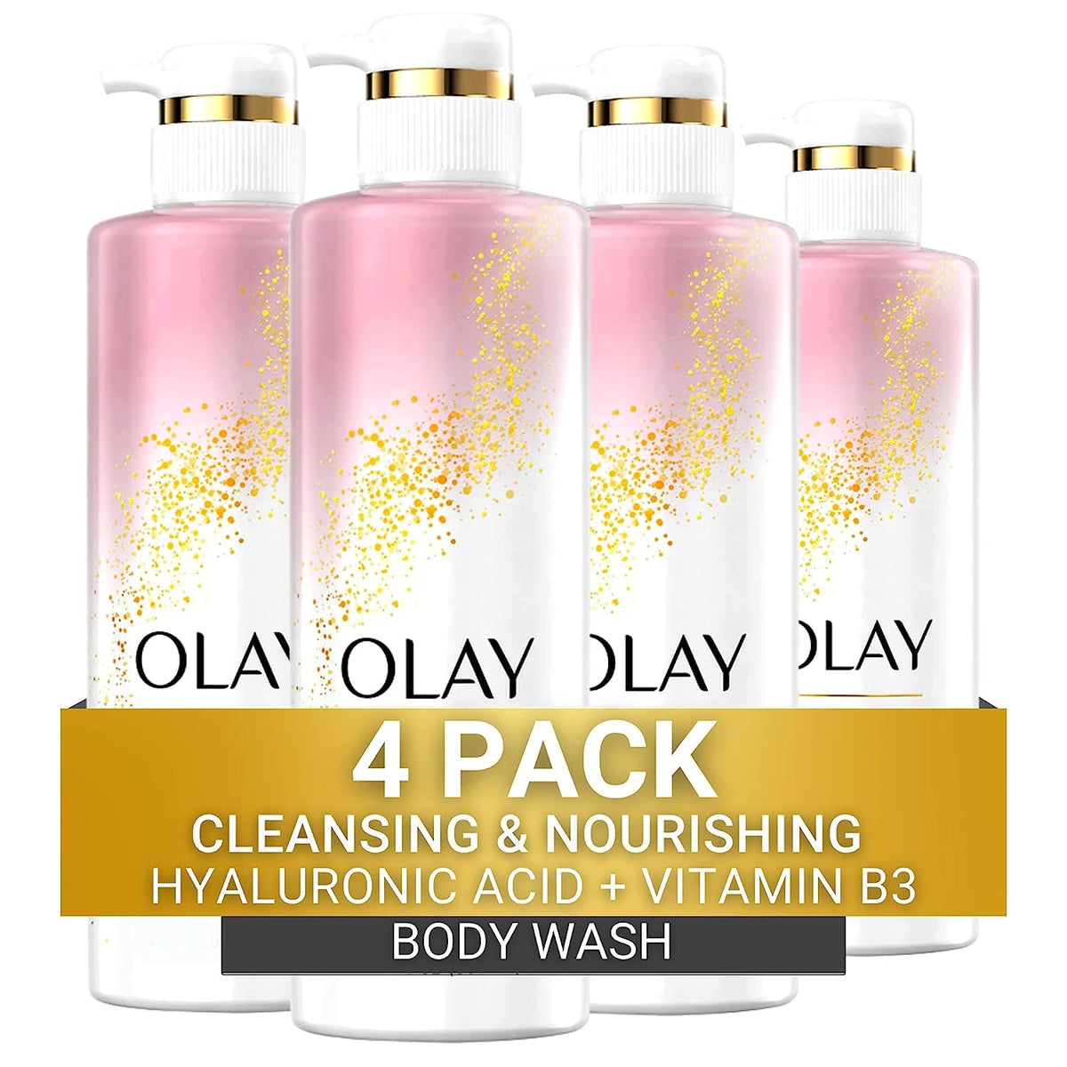 Olay Body Wash Cleansing & Nourishing for Women with Hyaluronic Acid & Vitamin B3 Complex, Long Lasting Hydration, 20 fl oz (Pack of 4)