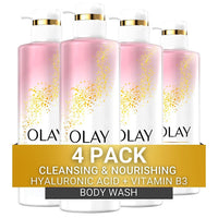 Olay Body Wash Cleansing & Nourishing for Women with Hyaluronic Acid & Vitamin B3 Complex, Long Lasting Hydration, 20 fl oz (Pack of 4)