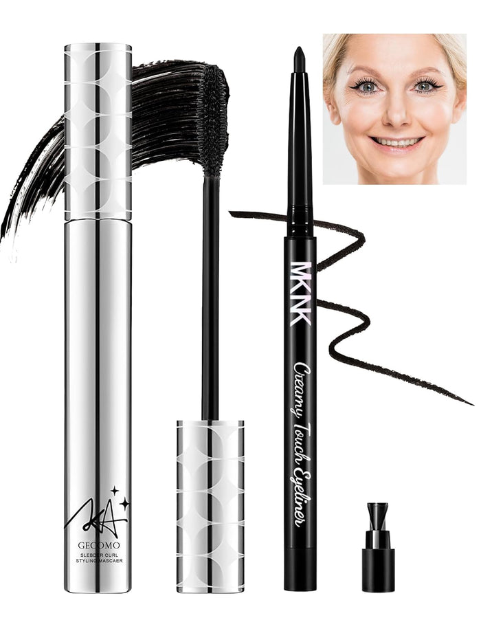 2PCS Mascara for Older Women 60 Plus and Eye Liner Pencils Makeup Set, Dark