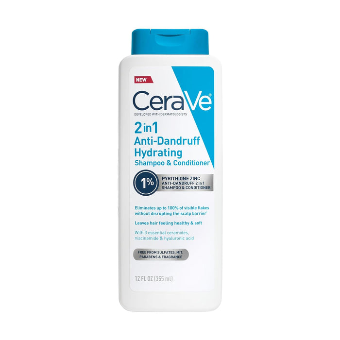 CeraVe 2 In 1 Hydrating Anti Dandruff Shampoo And Conditioner, 1% Pyrithione Zinc Dandruff Treatment