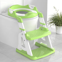 Potty Training Seat with Step Stool Ladder, Foldable Potty Training Toilet with Triangle Body Design Ladder, Slip Steps Soft Pad for Kids(Green)