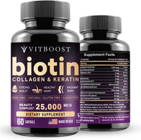 Biotin with Hyaluronic Acid, Collagen and Keratin – 25000 mcg Hair Growth Vitamins for Men- 60 Capsules