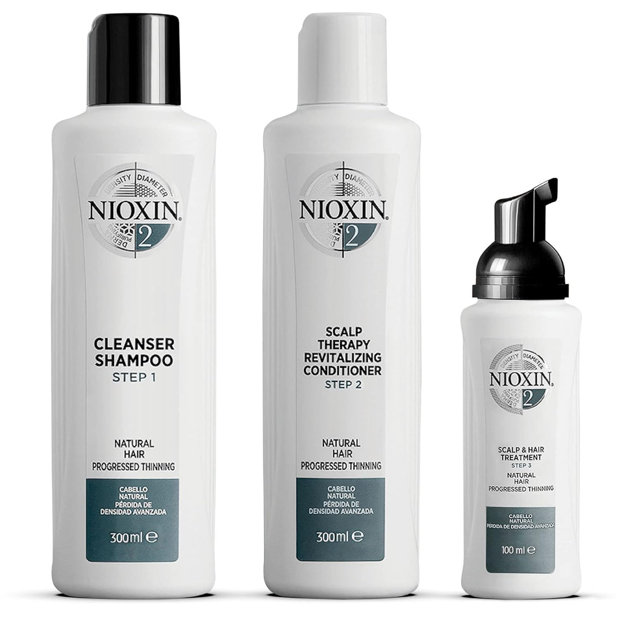 Nioxin System 2 Kit for Natural Hair with Progressed & Advanced Thinning Hair, 3 Piece Kit