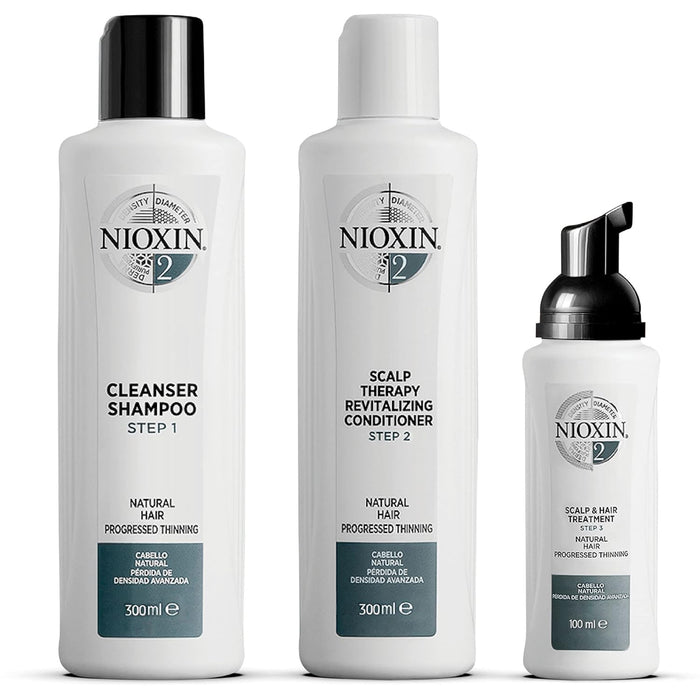 Nioxin System 2 Kit for Natural Hair with Progressed & Advanced Thinning Hair, 3 Piece Kit