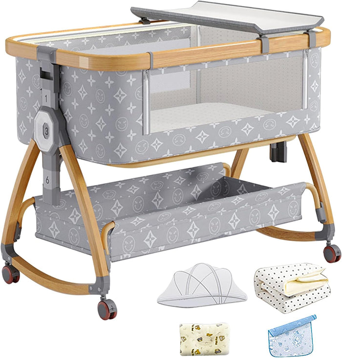 Baby Cradle Bed, Baby Bassinet with Mattress and Mosquito net, Portable 3 in 1 Baby Bed (Doodle)