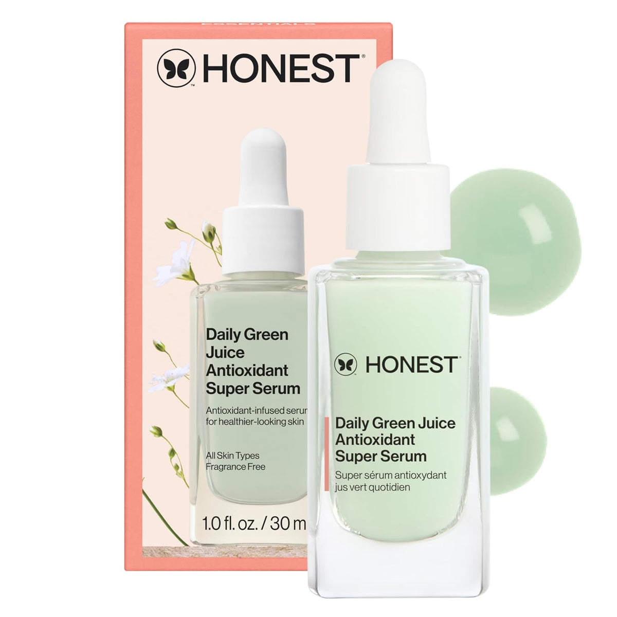 Honest Beauty Daily Green Juice Antioxidant Super Serum | Improves Skin Tone + Texture | Niacinamide + Hyaluronic Acid | Vegan + Cruelty Free | 1 fl oz