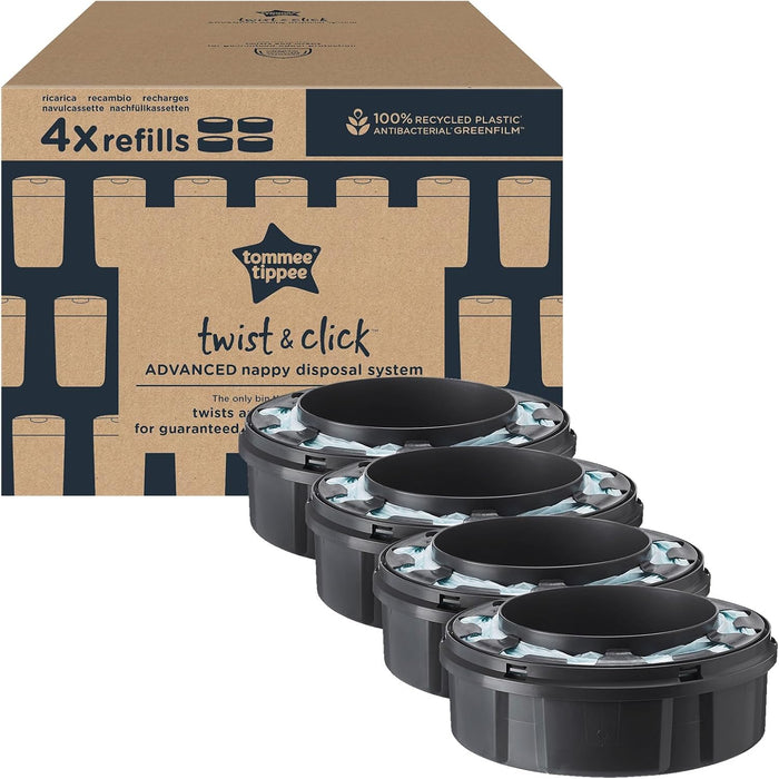 Tommee Tippee Twist and Click Advanced Nappy Bin Original Refill Cassettes, Exclusive Pack of 4