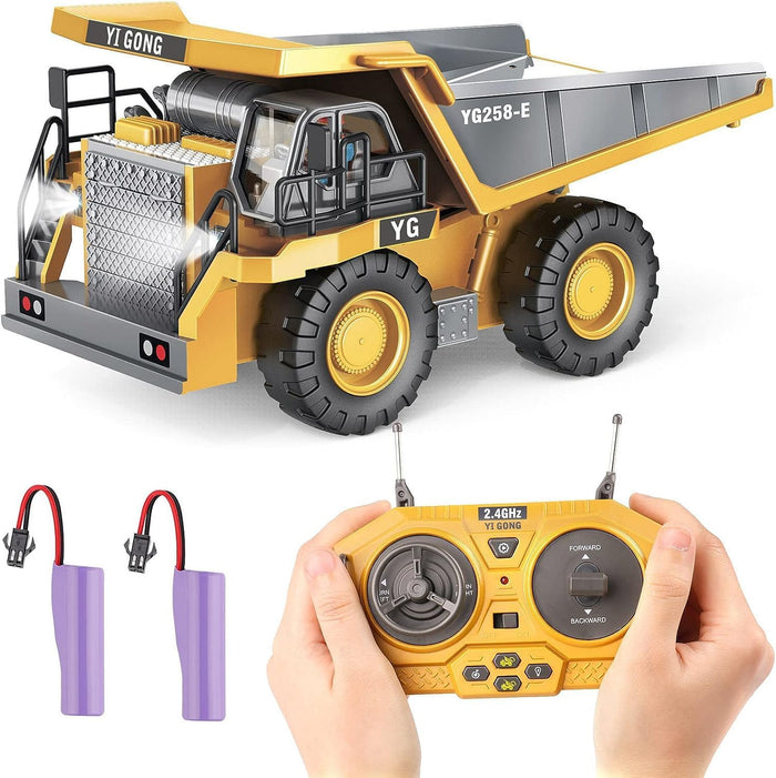 RC Dump Truck Toy for Kids, Remote Control Construction Toys Vehicle with Metal Bed and Light/Music, Birthday Gifts Ideas for Boys Gilrs