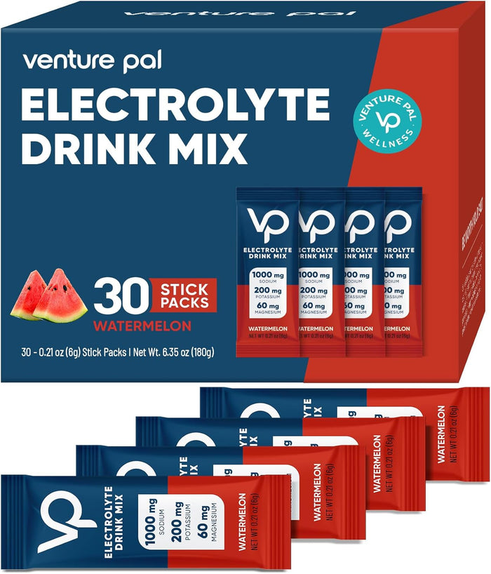 Venture Pal High Sodium Sugar Free Electrolytes Powder Packet - Hydration Packets with Vitamin, Sodium & Potassium | Zero Calories | Vegan, Keto & Paleo Friendly Electrolyte Drink Mix - 30 Sticks