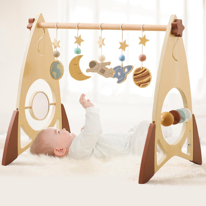 Promise Babe Wooden Rocket Baby Gym Infant Activity Gym with 5 Detachable Toys, (Rocket)