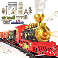 MSKOLER Train Sets with Steam Locomotive Engine, Cargo Car and Tracks, Boys & Girls 3 4 5 6 7 Years Old