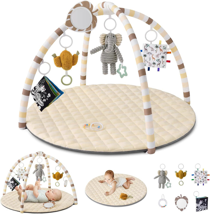 Blissful Diary Baby Play Gym Mat, Tummy Time Activity Mat with 6 Detachable Toys