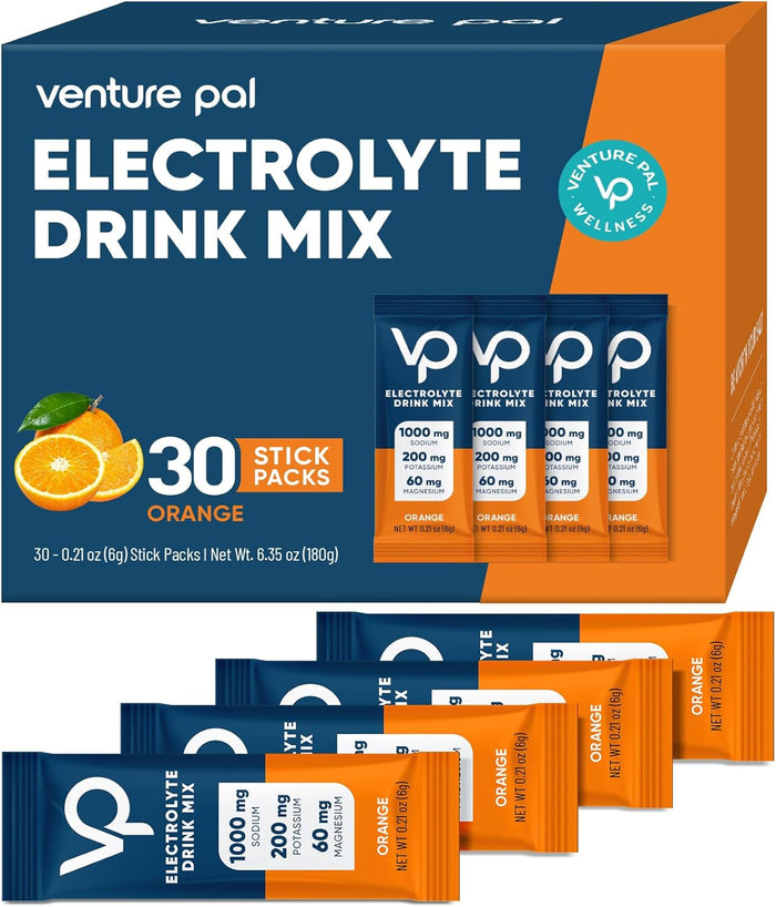 Venture Pal High Sodium Sugar Free Electrolytes Powder Packet - Hydration Packets with Vitamin, Sodium & Potassium | Zero Calories | Vegan, Keto & Paleo Friendly Electrolyte Drink Mix - 30 Sticks