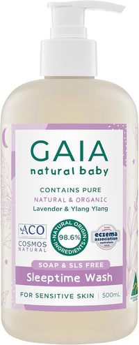 GAIA Natural Baby Sleeptime Wash | Certified Natural | Suitable for Newborns | Sensitive Skin formula | organic Lavender | organic Chamomile | Soap & SLS Free | Perfume Free | Australian Made - 500mL