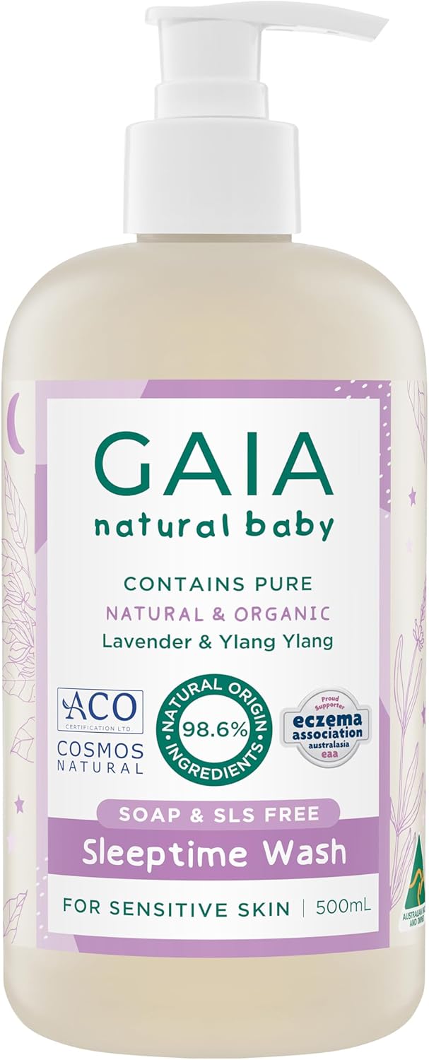 GAIA Natural Baby Sleeptime Wash | Certified Natural | Suitable for Newborns | Sensitive Skin formula | organic Lavender | organic Chamomile | Soap & SLS Free | Perfume Free | Australian Made - 500mL