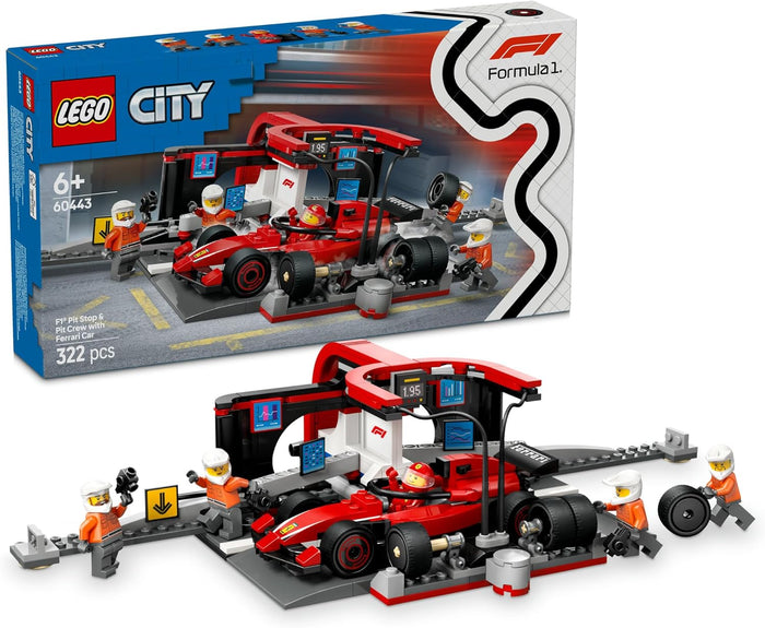 LEGO City F1 Pit Stop & Pit Crew with Ferrari Car Toy for 6+ Year Old