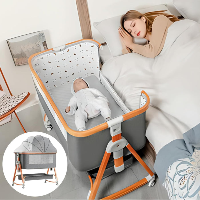 4 in 1 Baby Bassinet, Rocking Baby Cradle with Wheels | 6-Level Adjustable Height Bedside Sleeper |