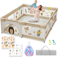 LIODUX Baby Playpen with Mat - 180 x 200cm, Baby Fence Play Area